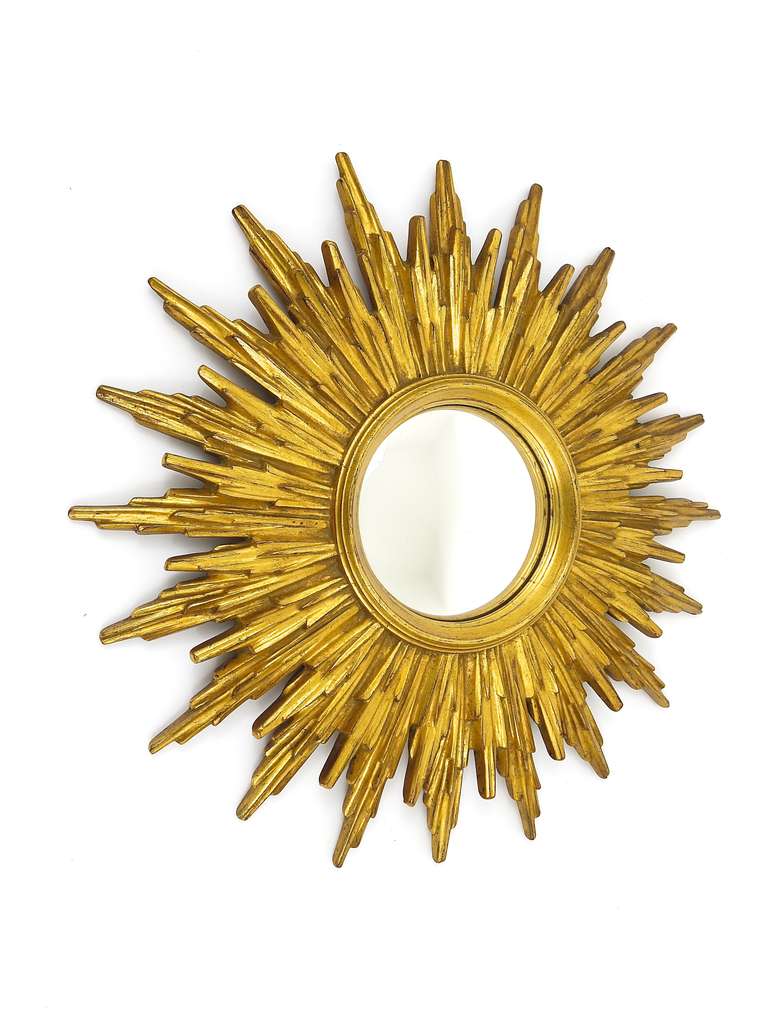 French Gilt Convex Sunburst Starburst Wall Mirror, 1960's 2