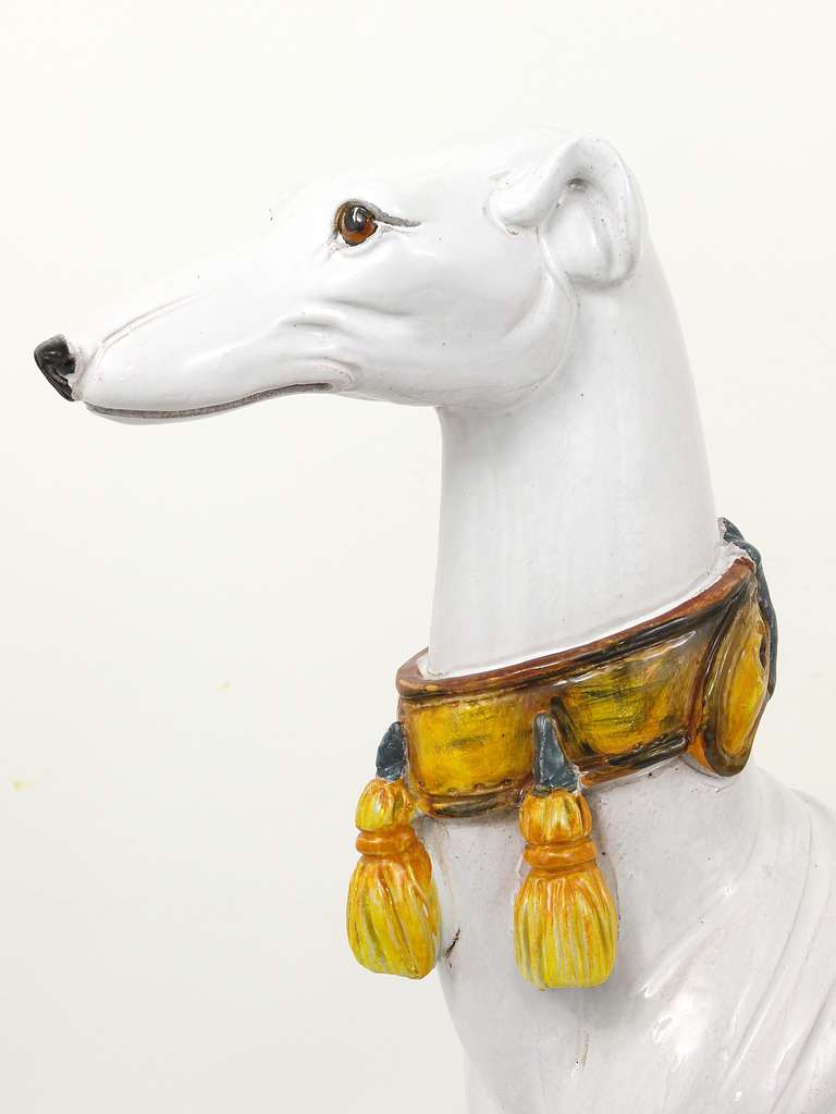 Hollywood Regency Huge Mid Century Italian Ceramic White Greyhound Statue