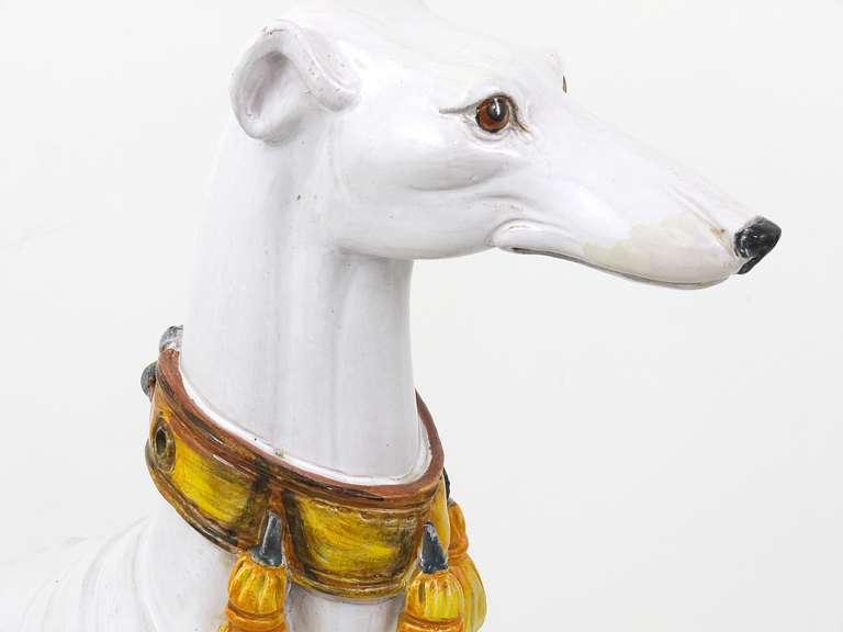 Huge Mid Century Italian Ceramic White Greyhound Statue In Excellent Condition In Vienna, AT