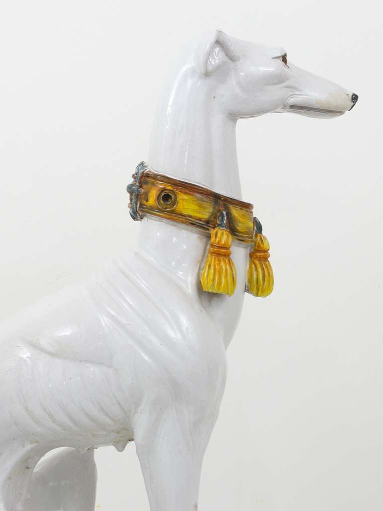 20th Century Huge Mid Century Italian Ceramic White Greyhound Statue