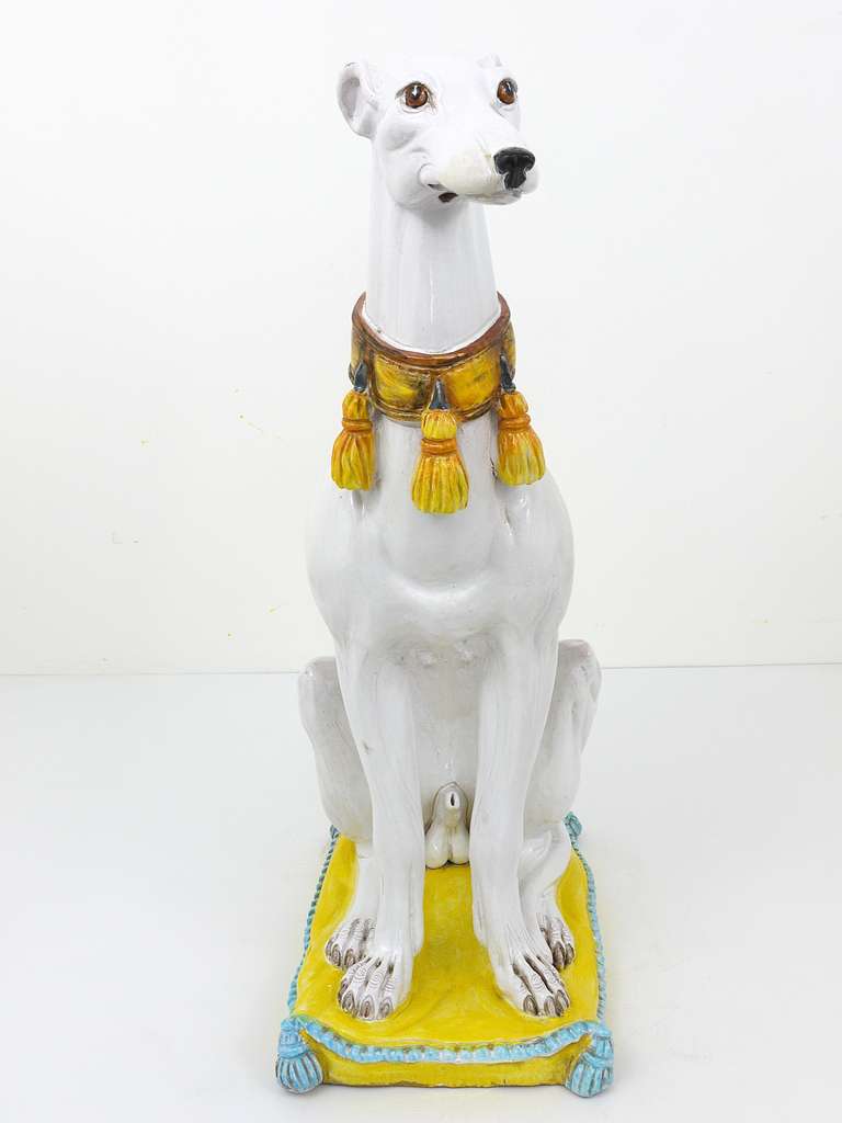 Huge Mid Century Italian Ceramic White Greyhound Statue 2