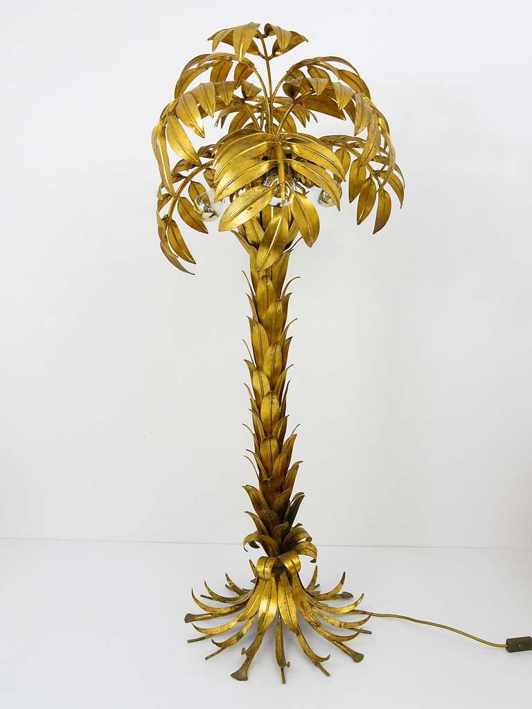Hollywood Regency Gilt Metal Palm Tree Floor Lamp by Hans Kogl, Germany, Maison Jansen Style