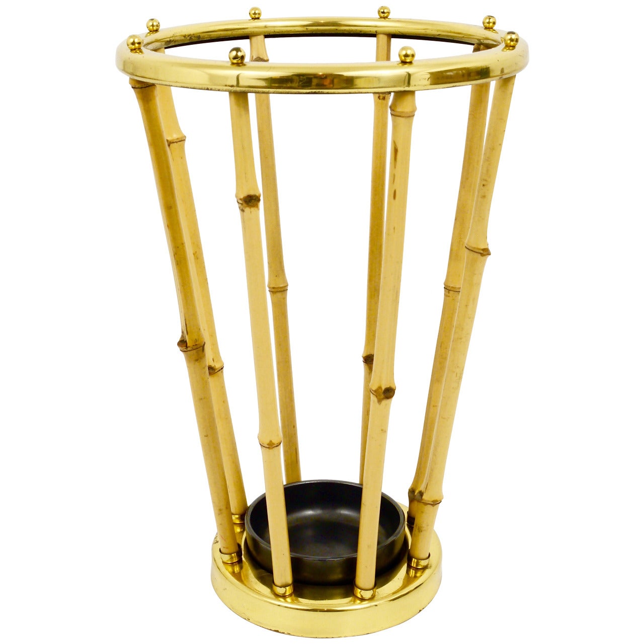 Carl Aubock Style Brass & Bamboo Midcentury Umbrella Stand, Austria, 1950s For Sale