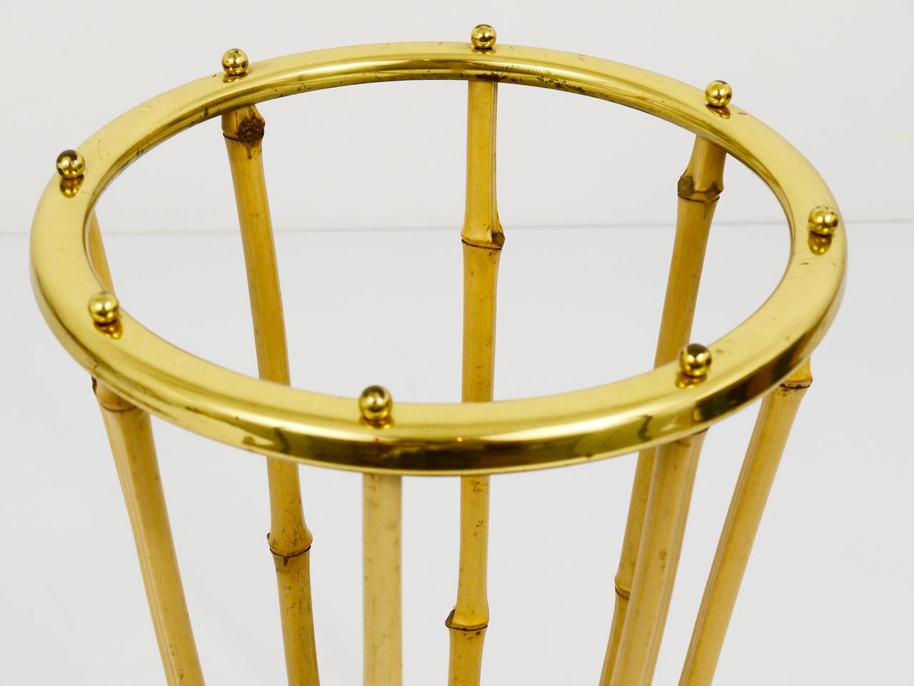 20th Century Carl Aubock Style Brass & Bamboo Midcentury Umbrella Stand, Austria, 1950s For Sale