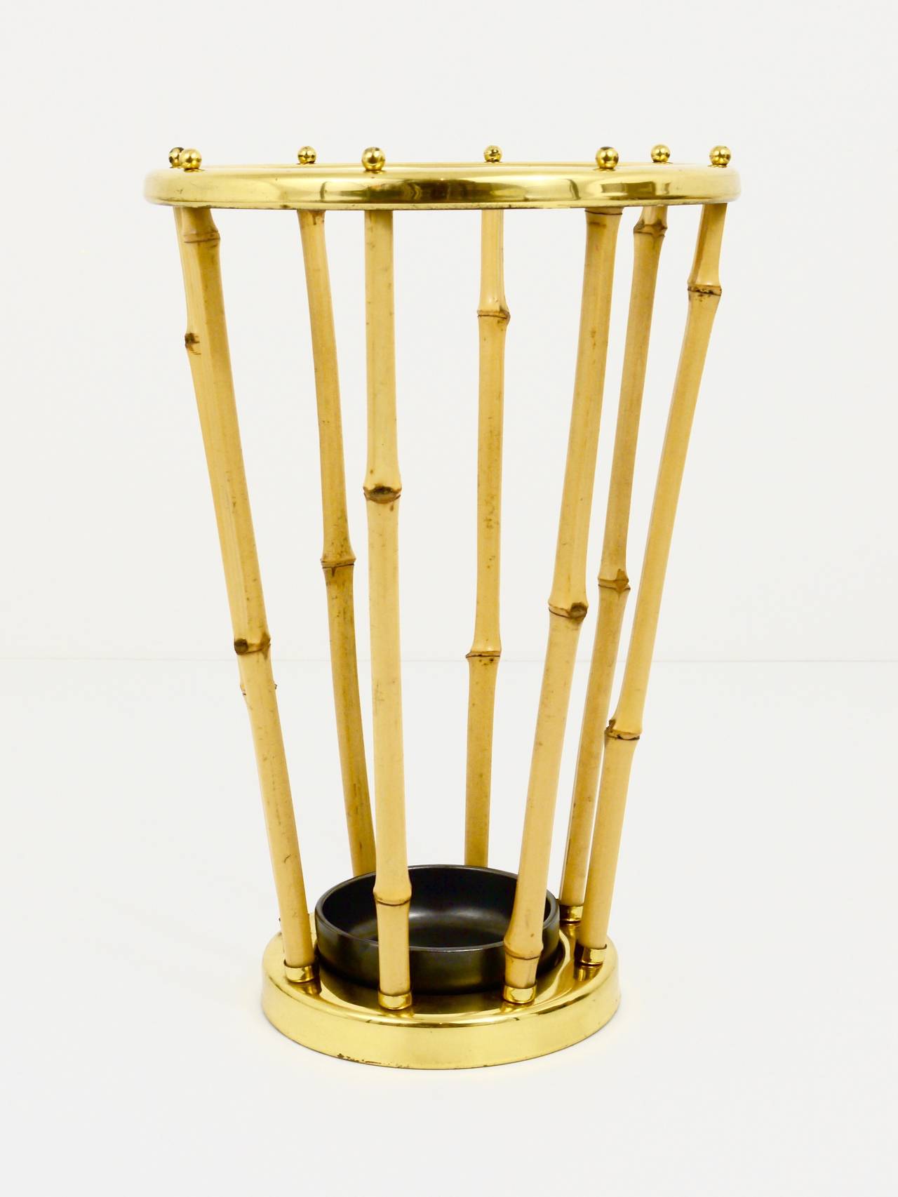 Carl Aubock Style Brass & Bamboo Midcentury Umbrella Stand, Austria, 1950s In Good Condition For Sale In Vienna, AT