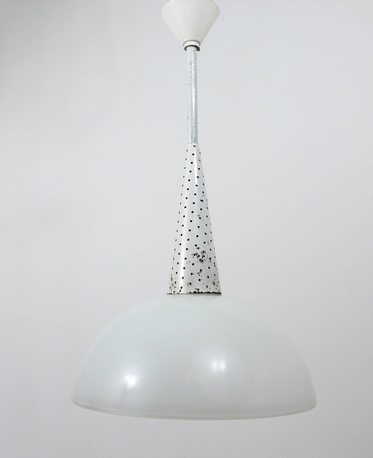 Mathieu Matégot Perforated Midcentury Pendant Lamp, Holophane, France, 1950s In Good Condition For Sale In Vienna, AT