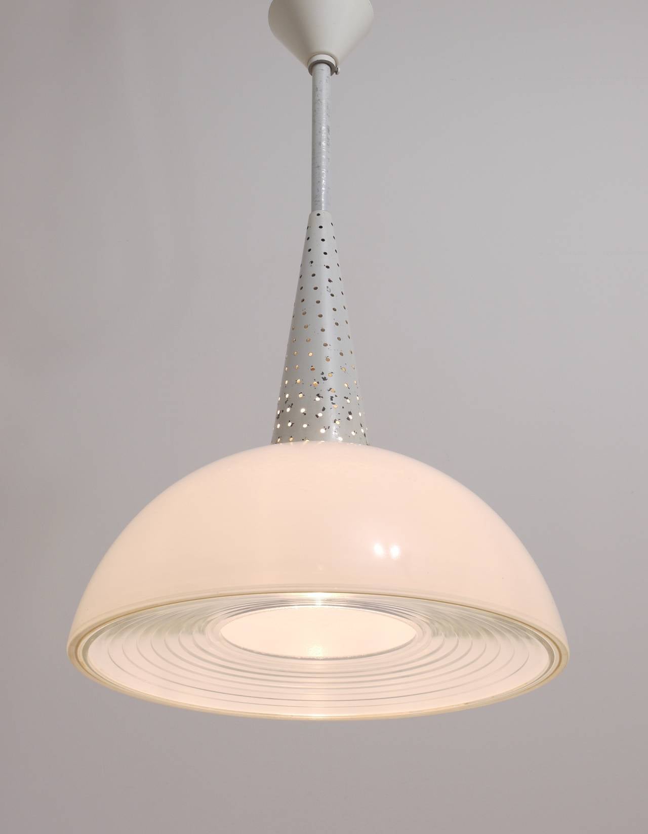 Mathieu Matégot Perforated Midcentury Pendant Lamp, Holophane, France, 1950s For Sale 1