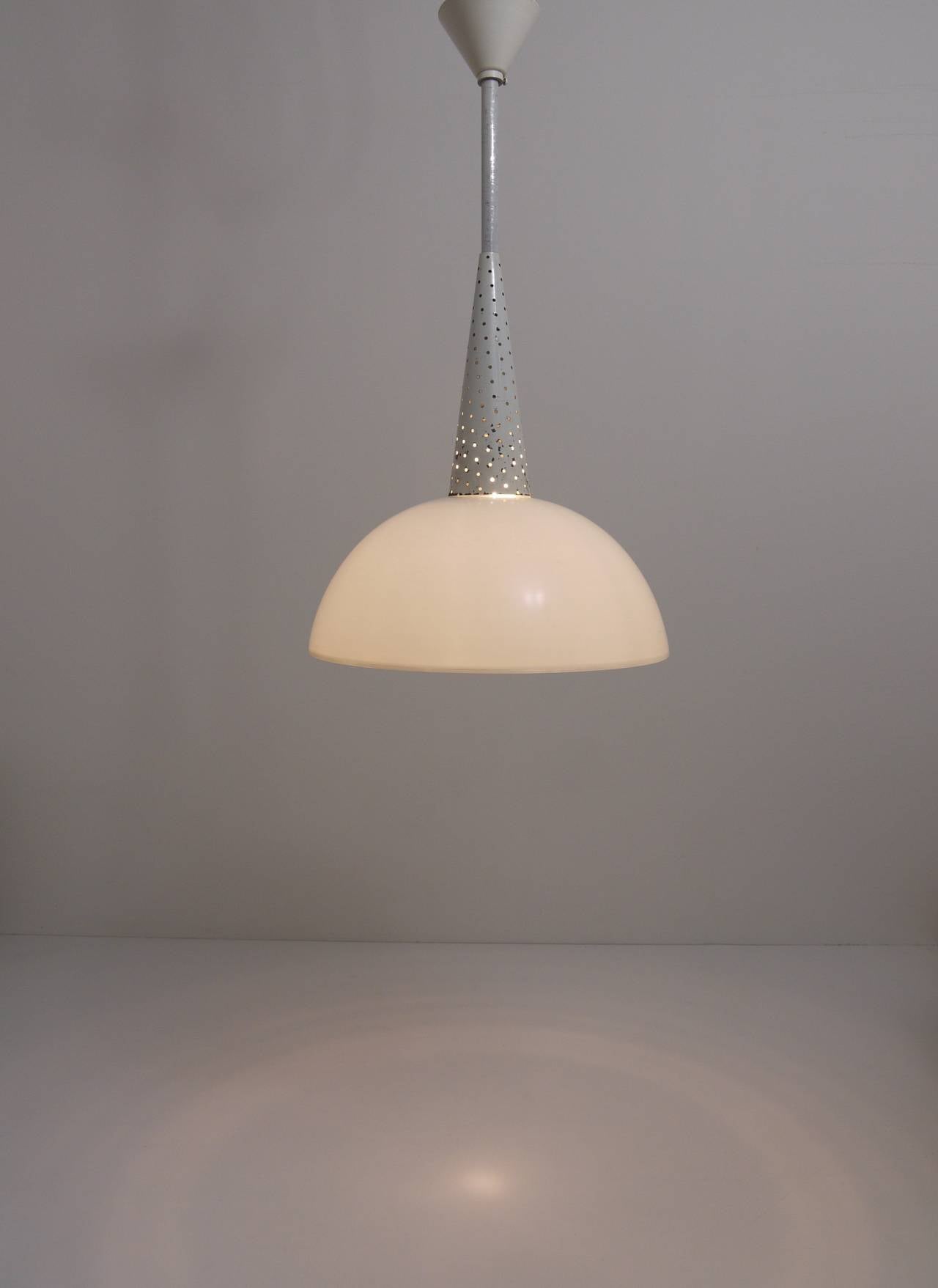 Metal Mathieu Matégot Perforated Midcentury Pendant Lamp, Holophane, France, 1950s For Sale