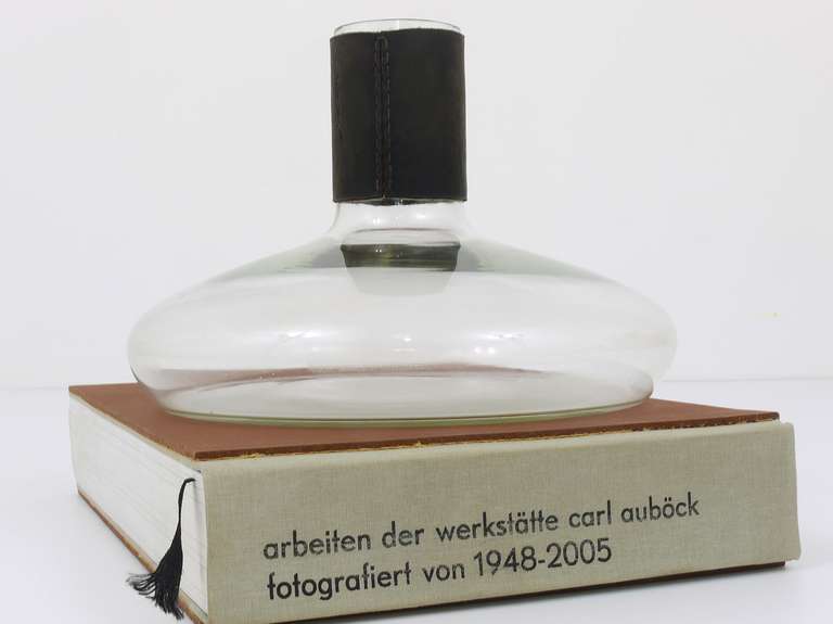 Mid-Century Modern Carl Aubock Mid-Century Vase Decanter Tuberkulinkolben with Black Leather Top
