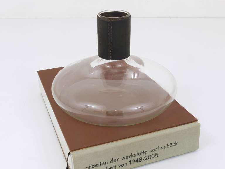 20th Century Carl Aubock Mid-Century Vase Decanter Tuberkulinkolben with Black Leather Top