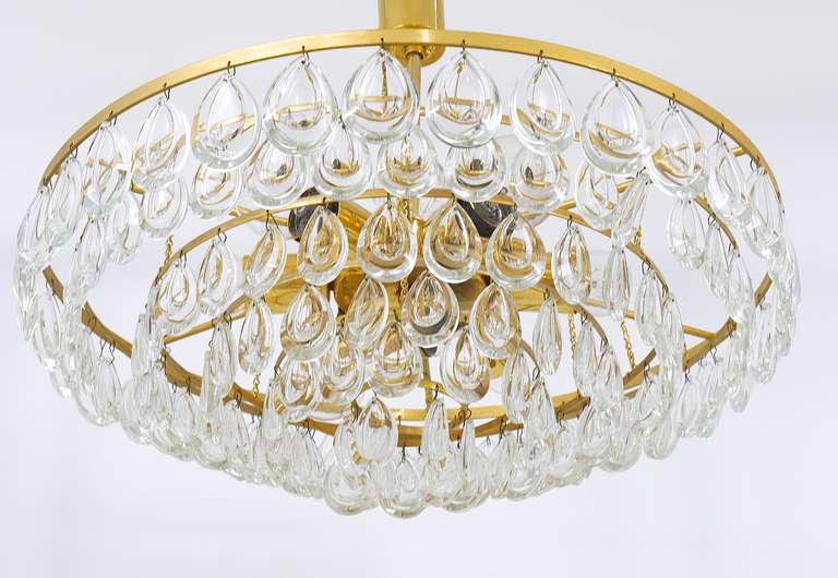 Gilded Brass and Teardrop Crystal Glass Chandelier by Palwa, circa 1970s 2