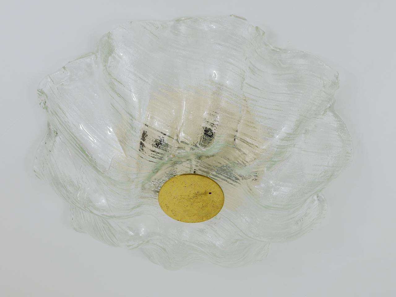 J.T. Kalmar Huge Glass & Brass MidCentury Flush Mount, Austria, 1950s In Good Condition In Vienna, AT