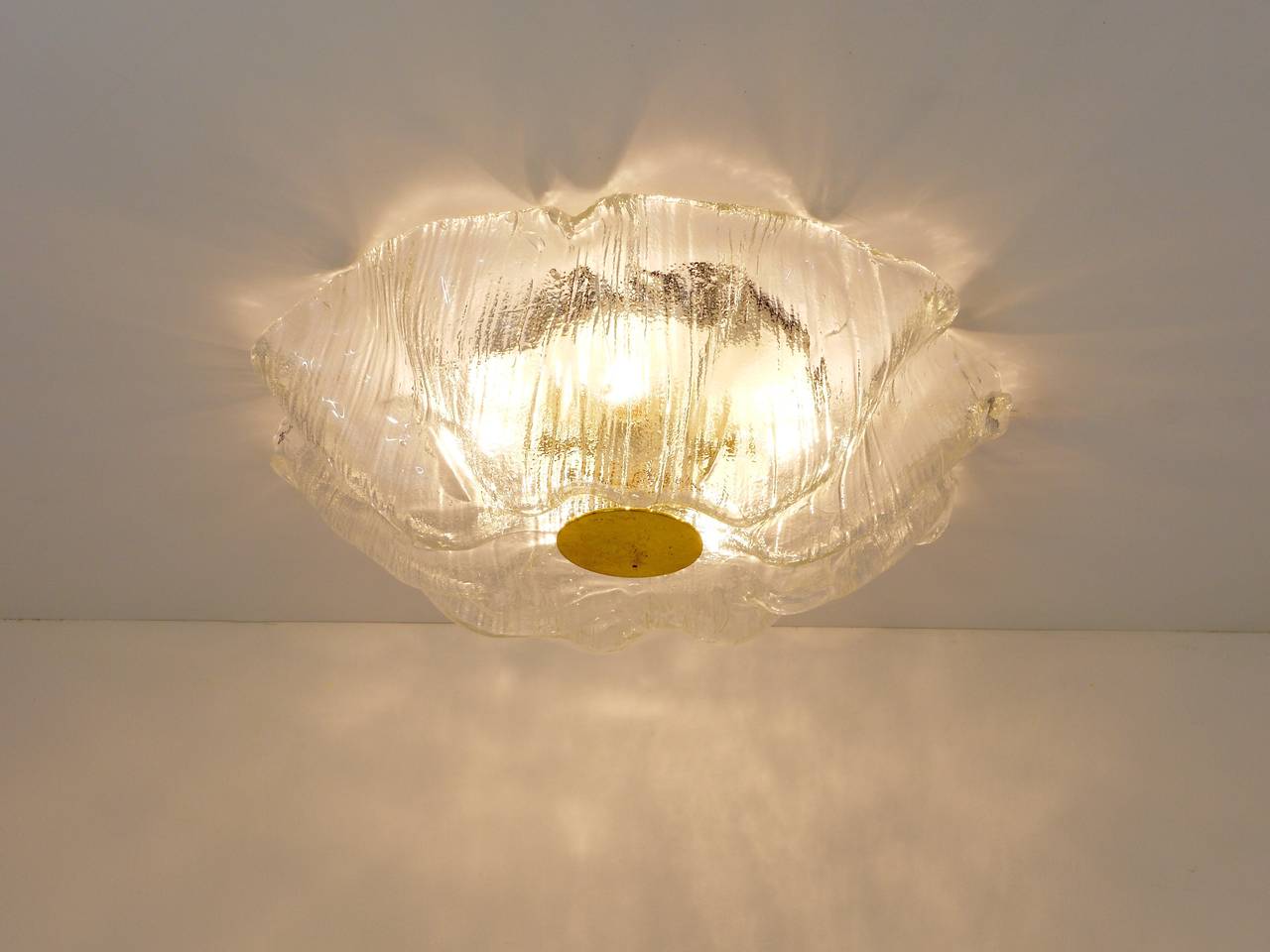 Mid-Century Modern J.T. Kalmar Huge Glass & Brass MidCentury Flush Mount, Austria, 1950s