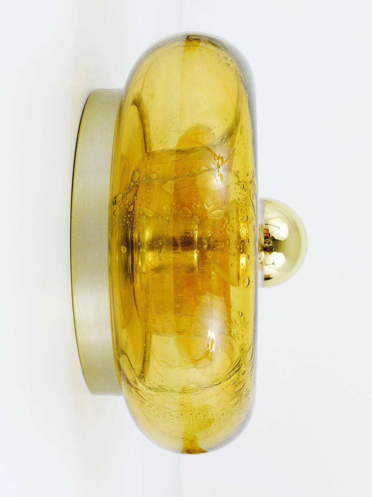 One Round Handblown Amber Glass Sconce by Doria, Germany, 1970s In Good Condition For Sale In Vienna, AT