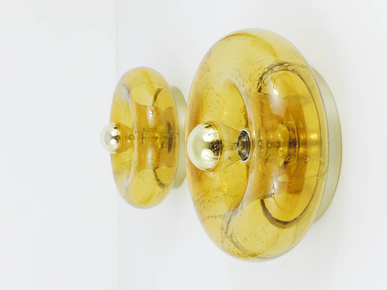 Mid-Century Modern One Round Handblown Amber Glass Sconce by Doria, Germany, 1970s For Sale