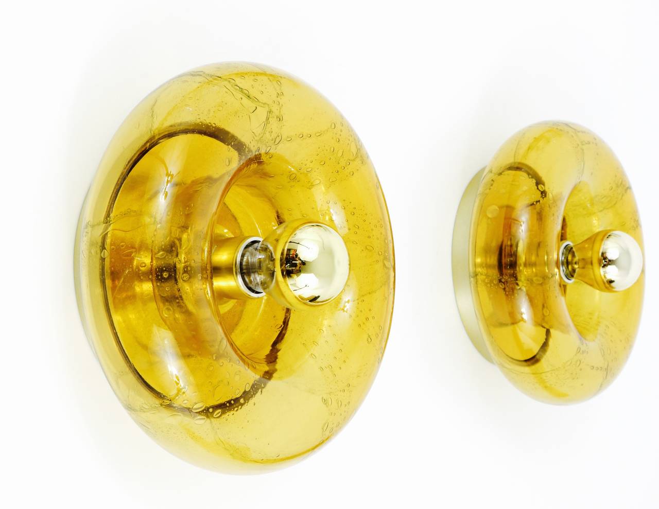 20th Century One Round Handblown Amber Glass Sconce by Doria, Germany, 1970s For Sale