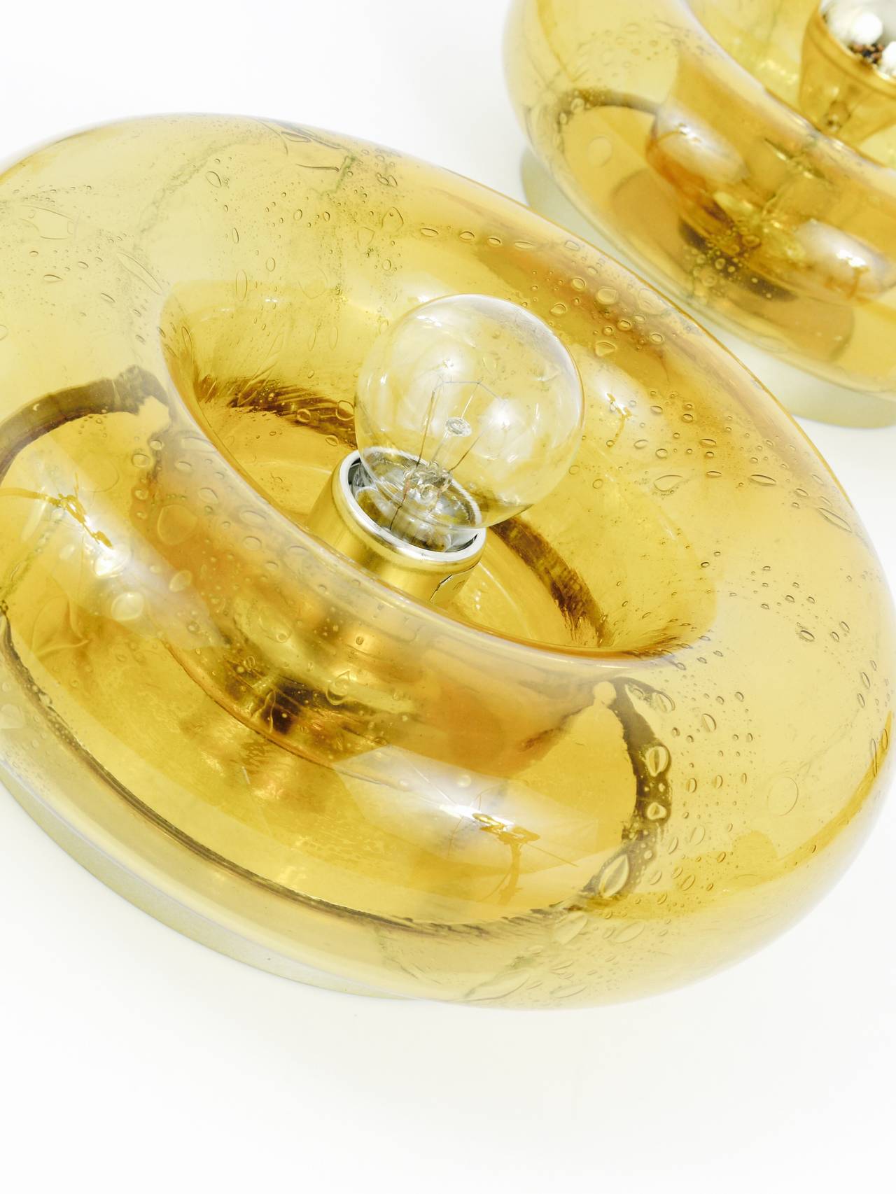 One Round Handblown Amber Glass Sconce by Doria, Germany, 1970s For Sale 1
