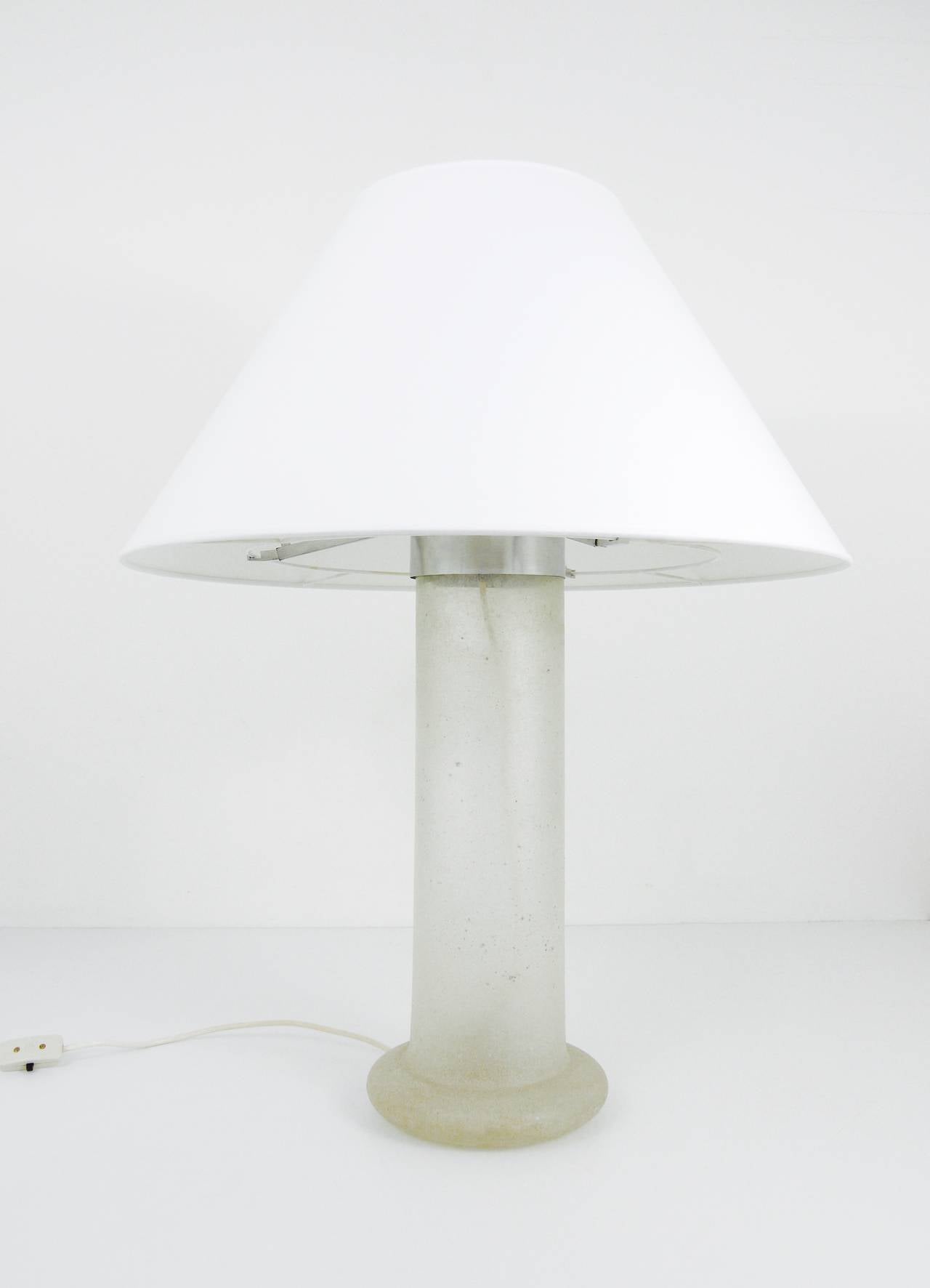 Mid-Century Modern Signed Karl Springer Table Lamp with a Sandblasted Glass Base, 1970s For Sale