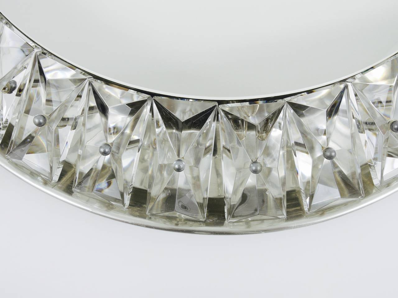 20th Century Big Round Bakalowits Backlit Wall Mirror with Huge Crystals, Austria 1950s