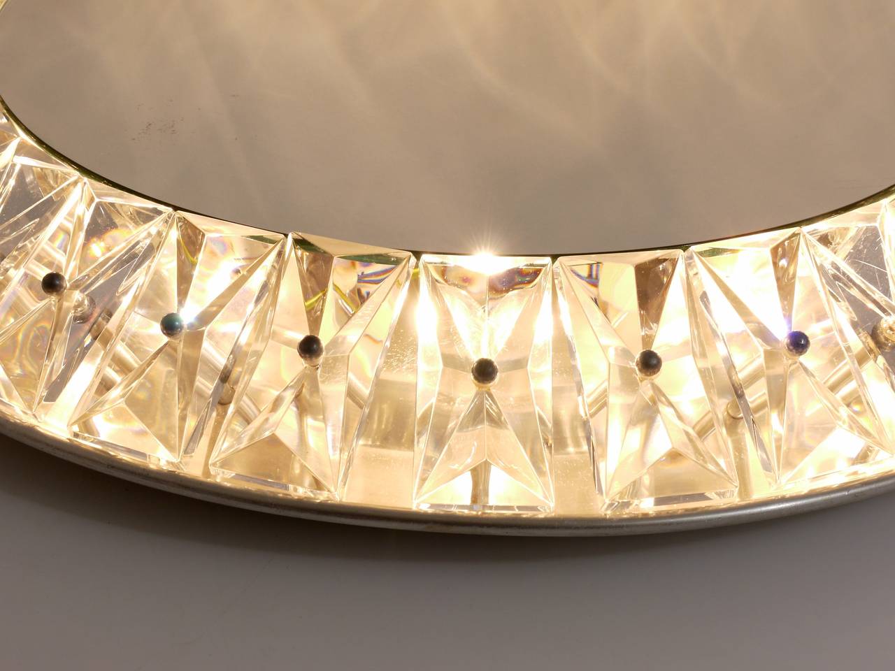 Big Round Bakalowits Backlit Wall Mirror with Huge Crystals, Austria 1950s 2