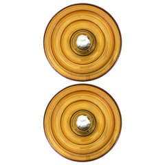 Pair of Kalmar Vienna Hand-Blown Amber Glass Round Sconces