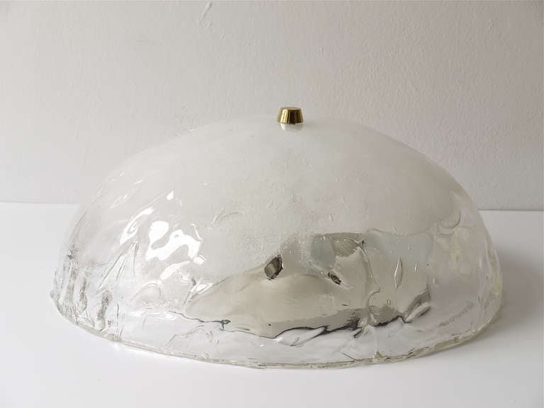 Round Kalmar Midcentury Flush Mount Ceiling Light, Melting Glass, 1970s 4