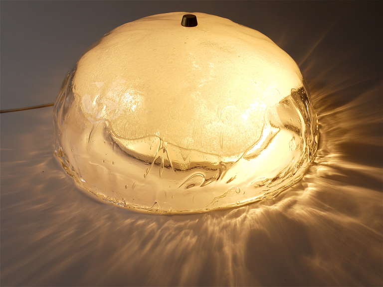 Mid-Century Modern Round Kalmar Midcentury Flush Mount Ceiling Light, Melting Glass, 1970s