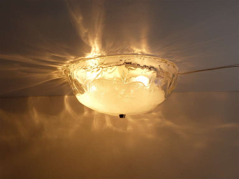 Round Kalmar Midcentury Flush Mount Ceiling Light, Melting Glass, 1970s 1