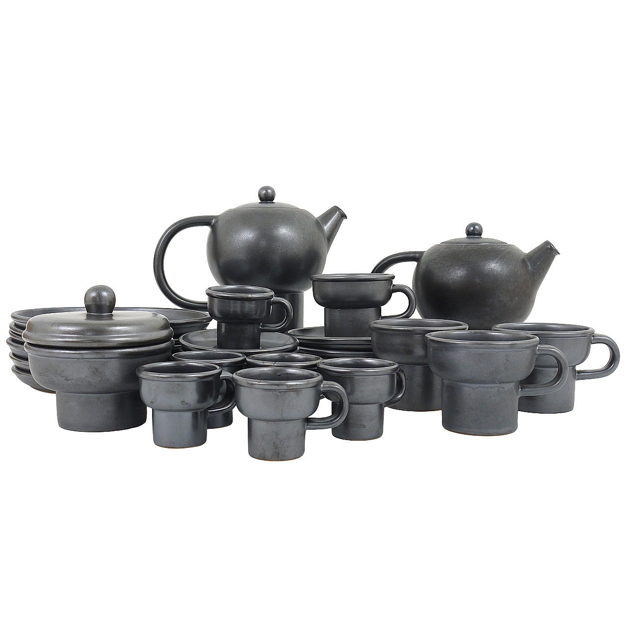 Carl Auböck Modernist Tea Set and Plates, Stoneware by Ostovics, Austria
