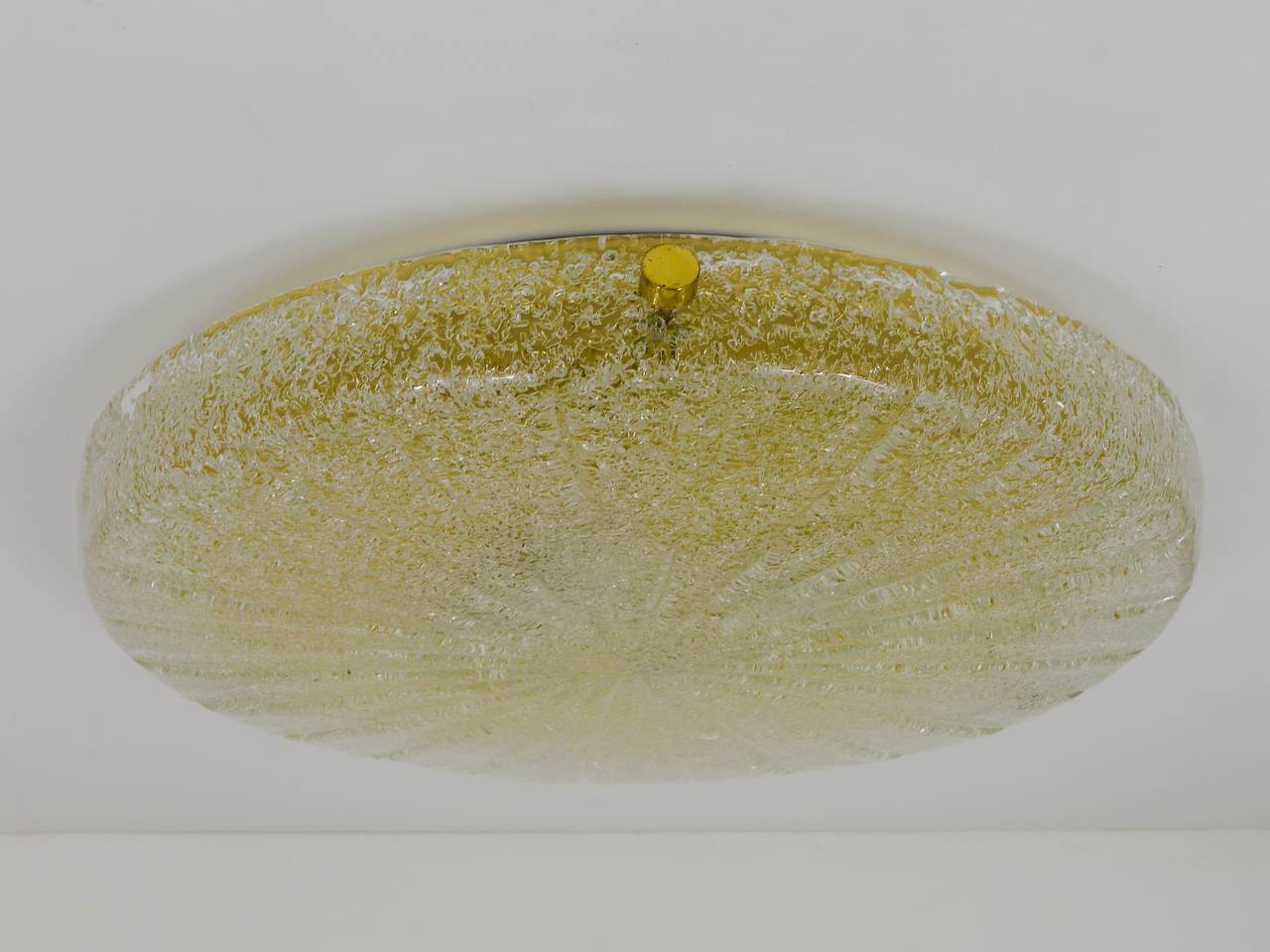 A beautiful flush mount, designed by Carl Fagerlund, executed in the 1950s by Orrefors Sweden. Has a nice, textured 