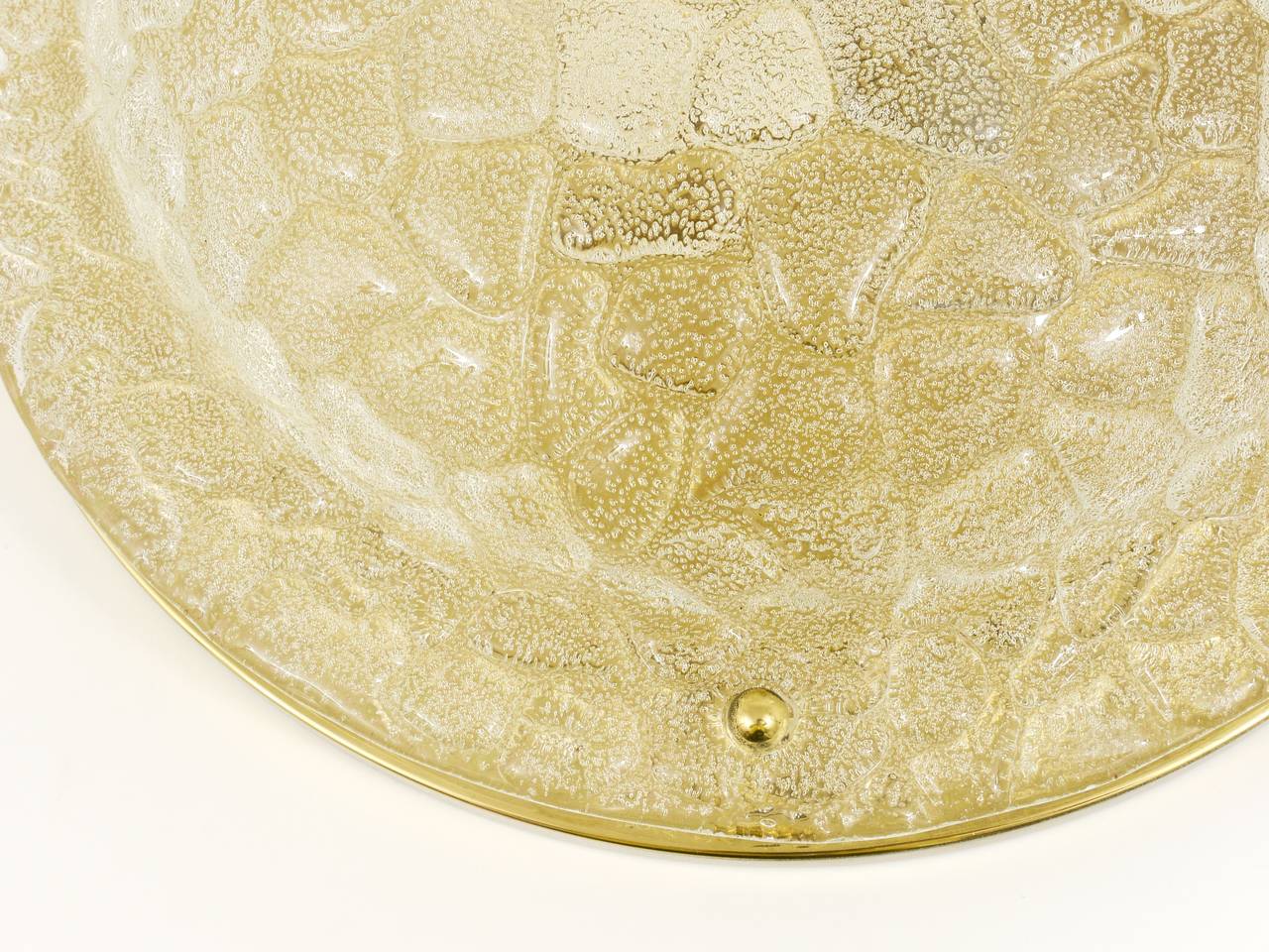 Large Hillebrand Textured Bubble Glass and Brass Flush Mount, Germany, 1970s For Sale 4