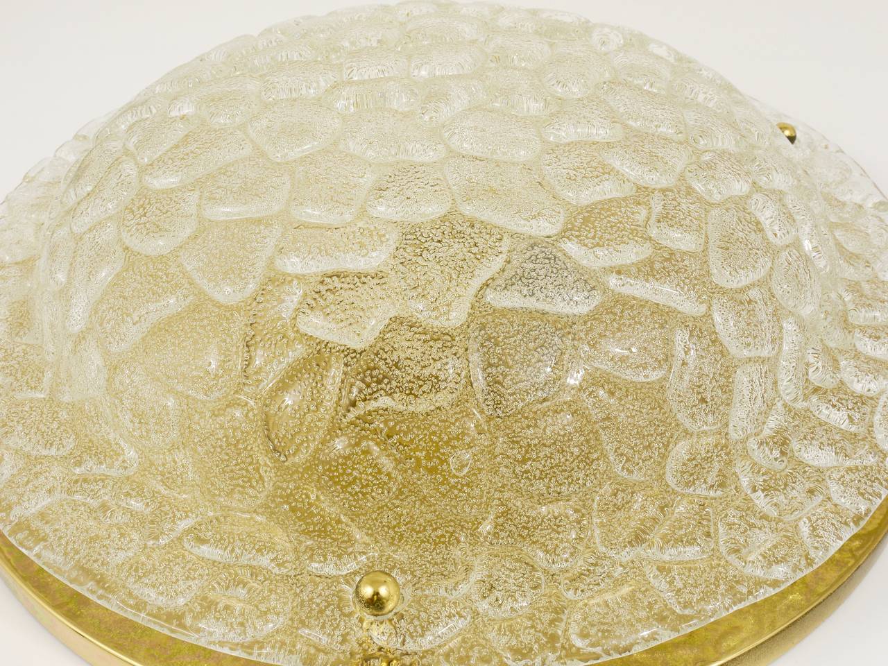 Large Hillebrand Textured Bubble Glass and Brass Flush Mount, Germany, 1970s For Sale 5