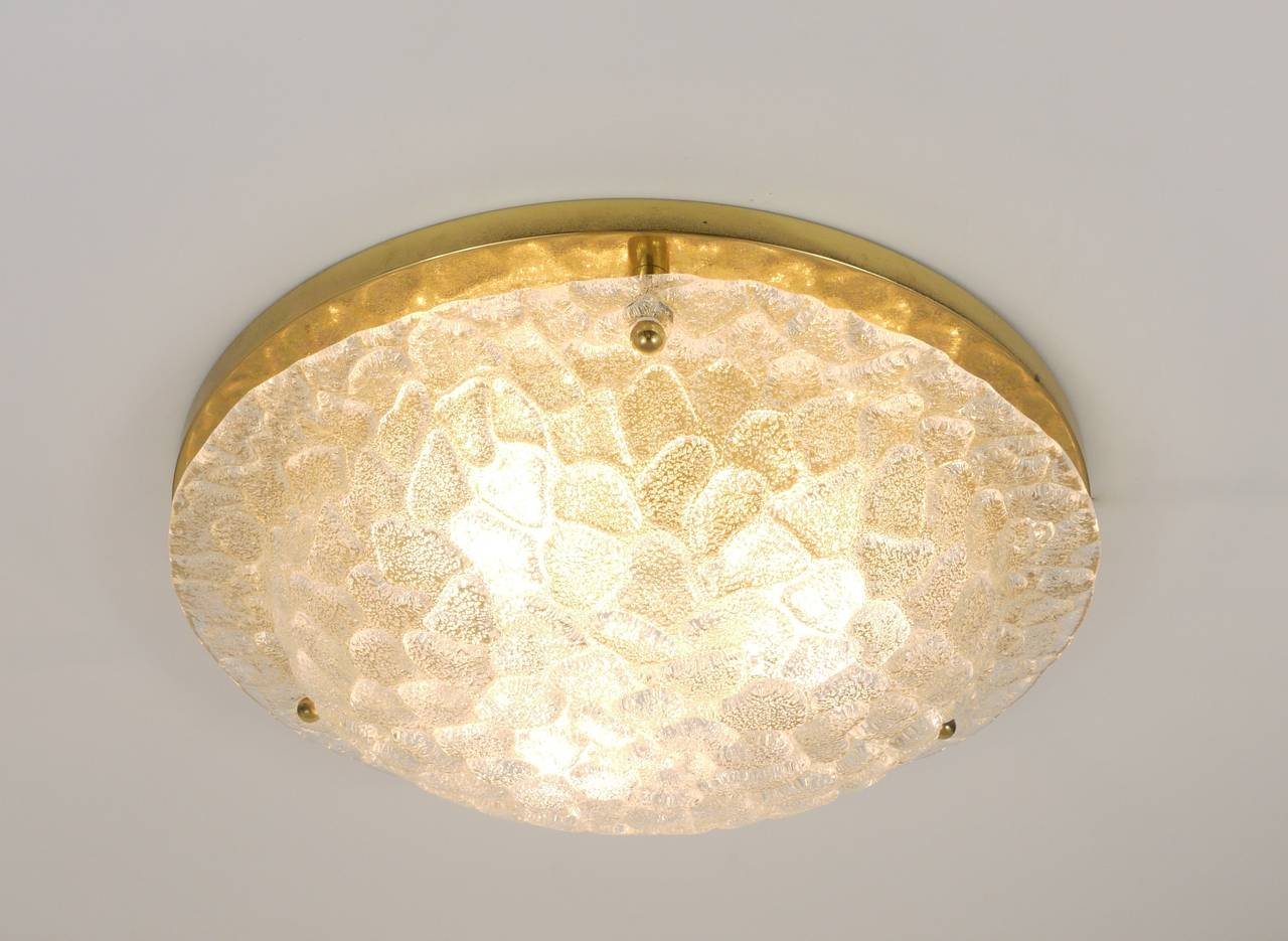 Large Hillebrand Textured Bubble Glass and Brass Flush Mount, Germany, 1970s For Sale 3