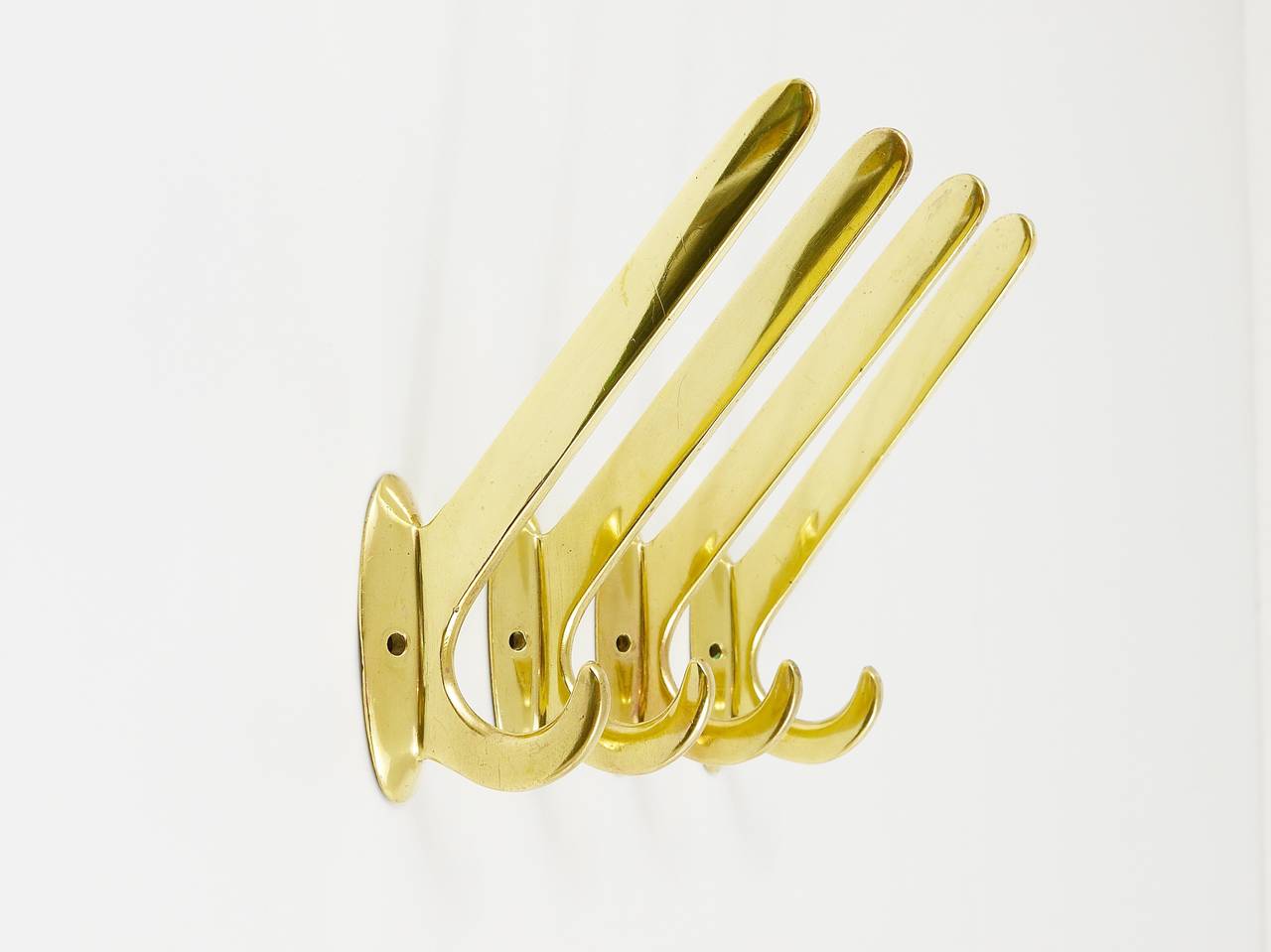 Four Art Nouveau Handmade Brass Wall Hooks, Austria, 1920s For Sale 4