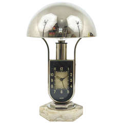 Vintage Nickel-Plated Art Deco Mofem Side Lamp with Integrated Alarm Clock Bauhaus