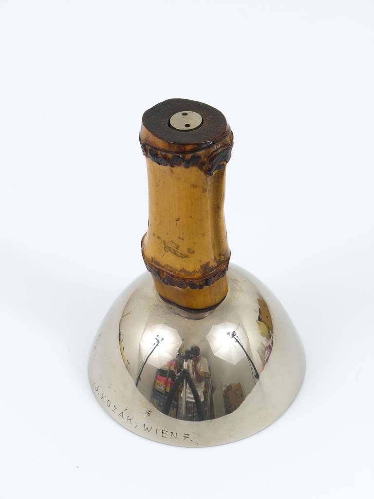 1950s Carl Aubock Nickel-Plated Brass Dinner Bell with Bamboo Handle In Good Condition In Vienna, AT