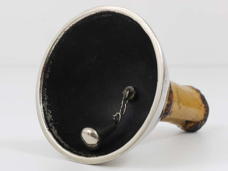 1950s Carl Aubock Nickel-Plated Brass Dinner Bell with Bamboo Handle 3
