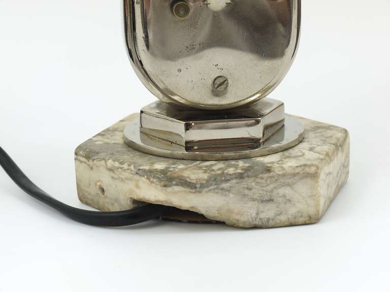 Mid-20th Century Nickel-Plated Art Deco Mofem Side Lamp with Integrated Alarm Clock Bauhaus