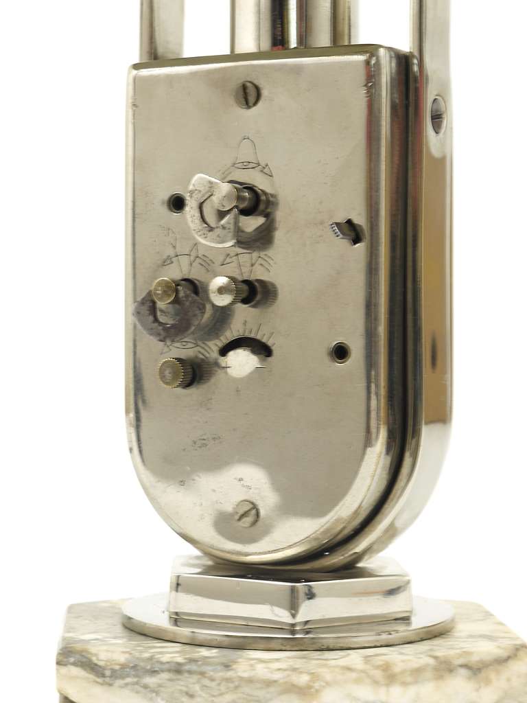 Nickel-Plated Art Deco Mofem Side Lamp with Integrated Alarm Clock Bauhaus 1