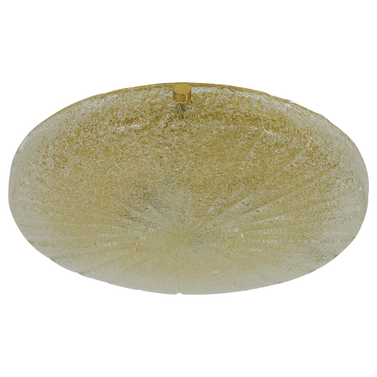 Carl Fagerlund Textured Glass and Brass Flush Mount for Orrefors of Sweden