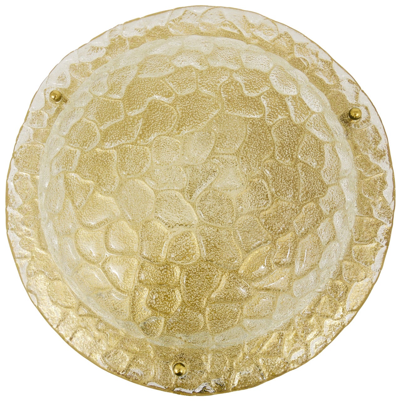Large Hillebrand Textured Bubble Glass and Brass Flush Mount, Germany, 1970s For Sale