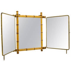 French Faux Bamboo and Brass Triple Vanity Table Mirror or Wall Mirror, 1950s 11