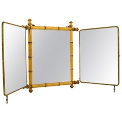 French Faux Bamboo and Brass Triple Vanity Table Mirror or Wall Mirror, 1950s