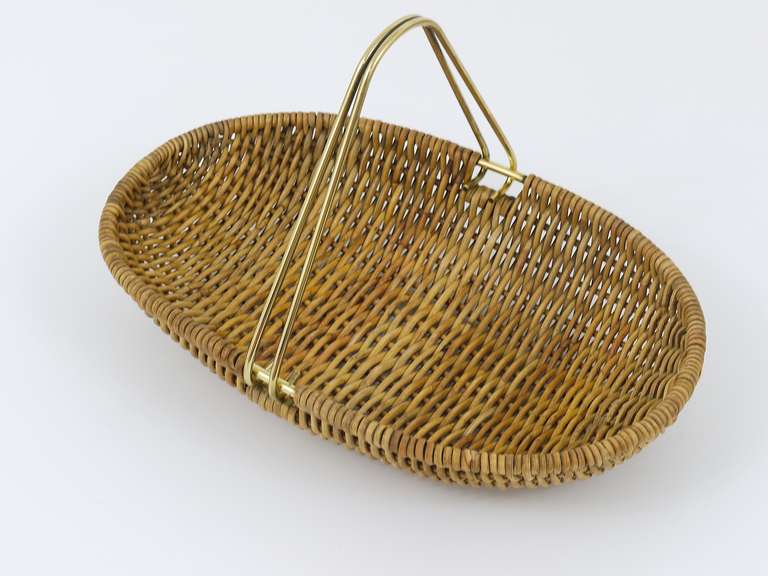Carl Aubock Vienna Wicker Fruit Basket with Brass Handle, 1950s