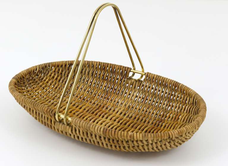 Carl Aubock Vienna Wicker Fruit Basket with Brass Handle, 1950s 4