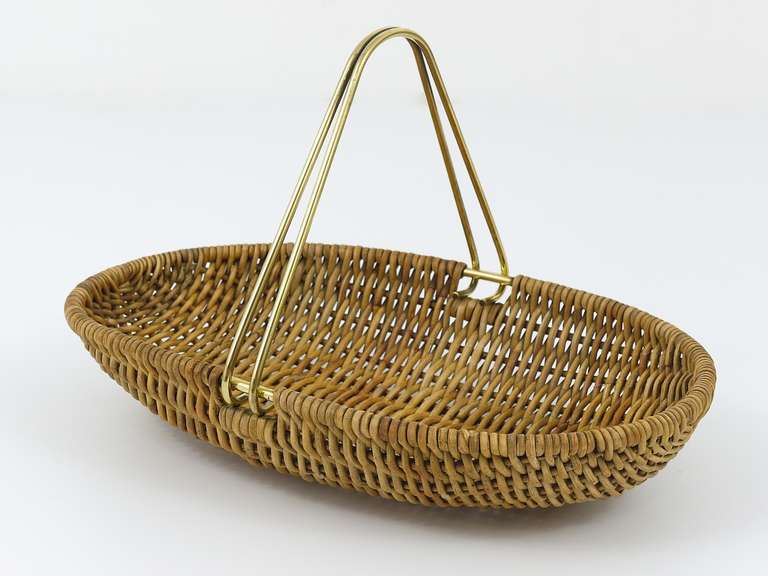 Carl Aubock Vienna Wicker Fruit Basket with Brass Handle, 1950s 5