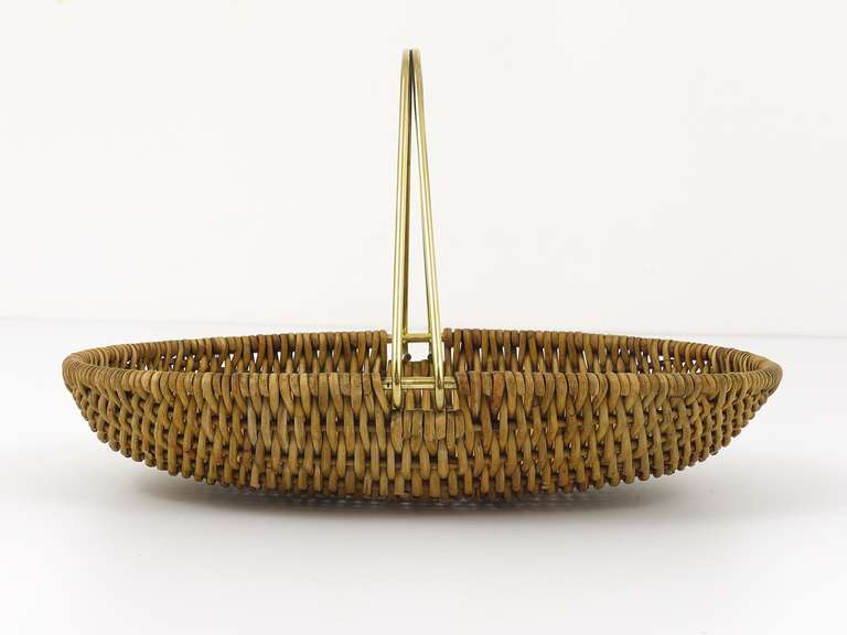 Carl Aubock Vienna Wicker Fruit Basket with Brass Handle, 1950s 6