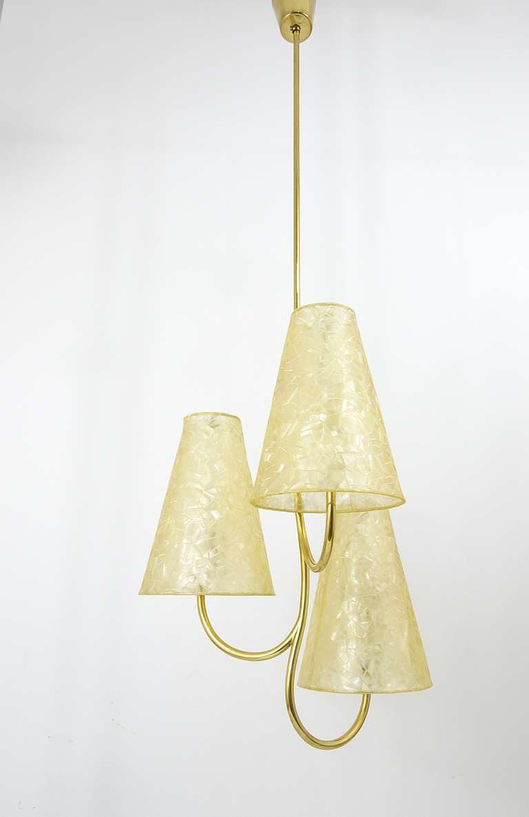 20th Century Josef Frank Mid-Century Three-Arm Brass Chandelier, Austria, 1950s