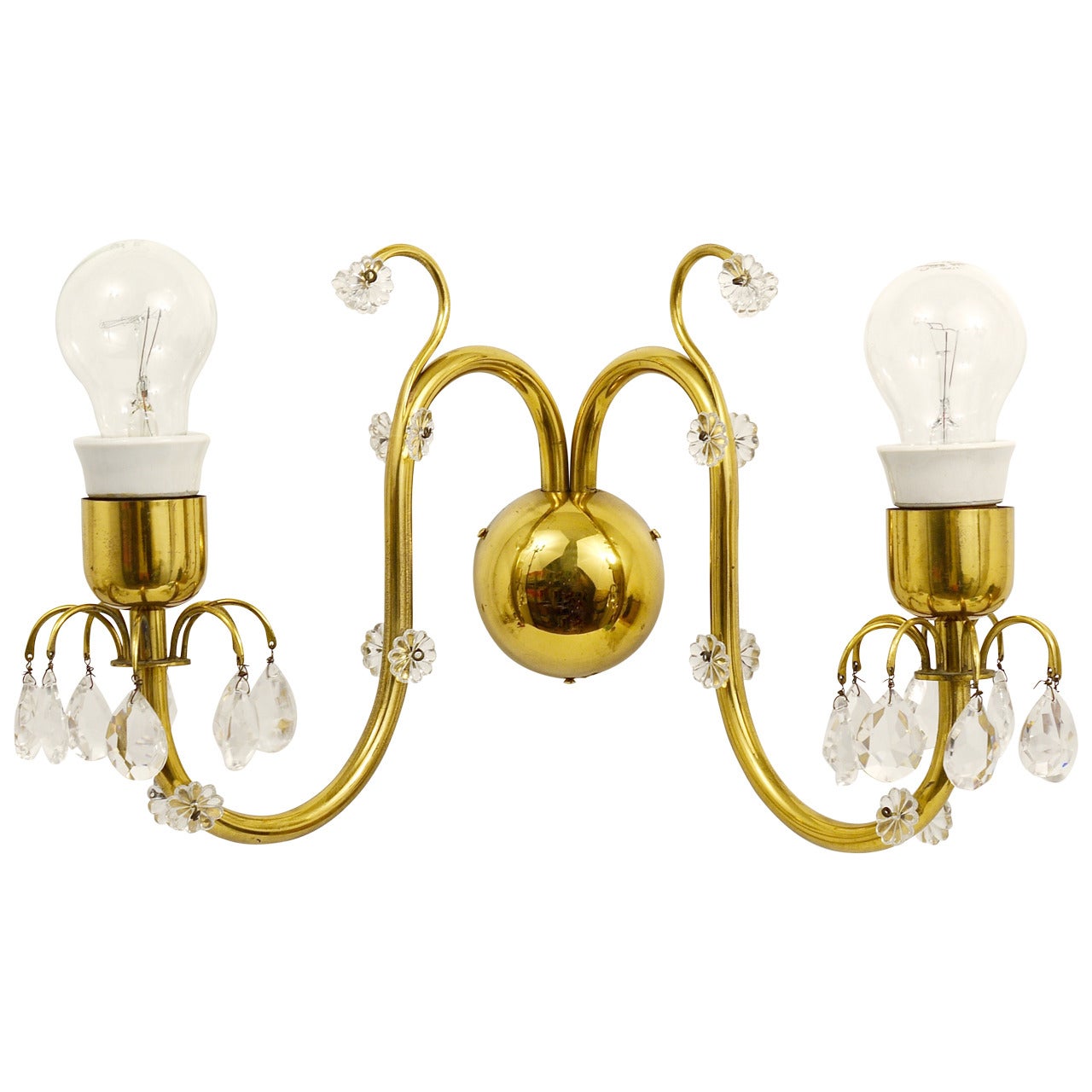 Lobmeyr Vienna Beautiful Huge Brass Crystal Sconce, Wall Light, Austria, 1950s For Sale