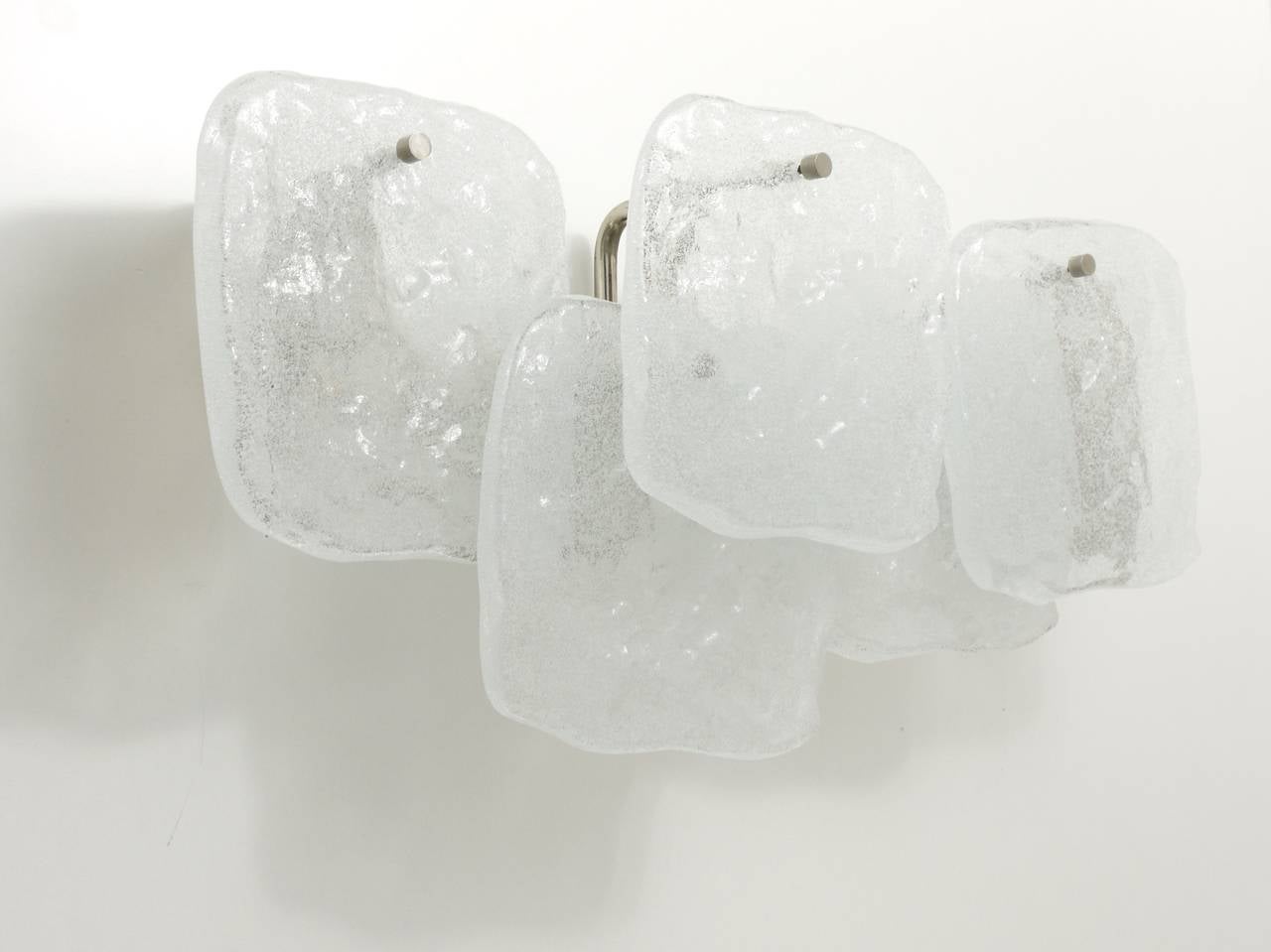 Mid-Century Modern Large J.T. Kalmar Frosted Ice Glass Panel Sconce Wall Lamp, Austria, 1960s